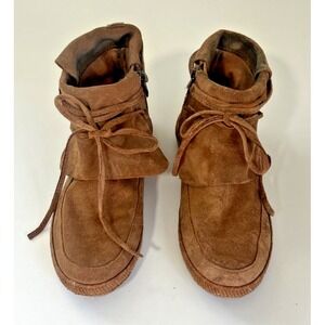 UGG Moc Ankle Boots Reid Suede Leather Womens Size 7 Brown Zip 1019129